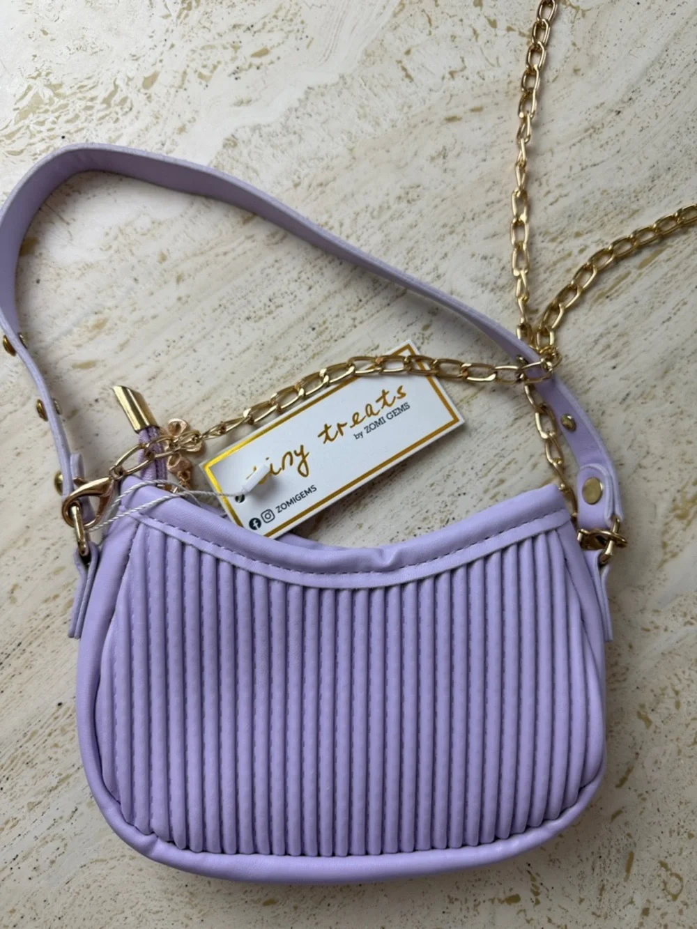 Zomi Gems Tiny Treats Tiny Hobo Bag Lavender purse crossbody KIDS bag Gold Chain